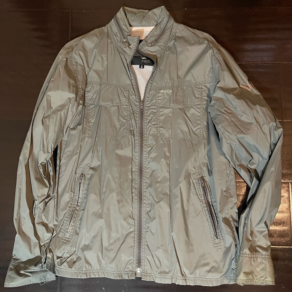 RVCA Gray Lightweight Jacket with Full Zip and Standing Collar